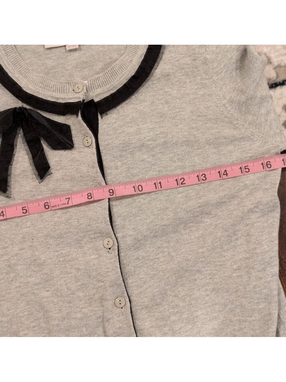 LOFT Women's Gray Cardigan with Black Trim 100% Pima Cotton,3/4 Sleeves Size XS - Picture 5 of 7